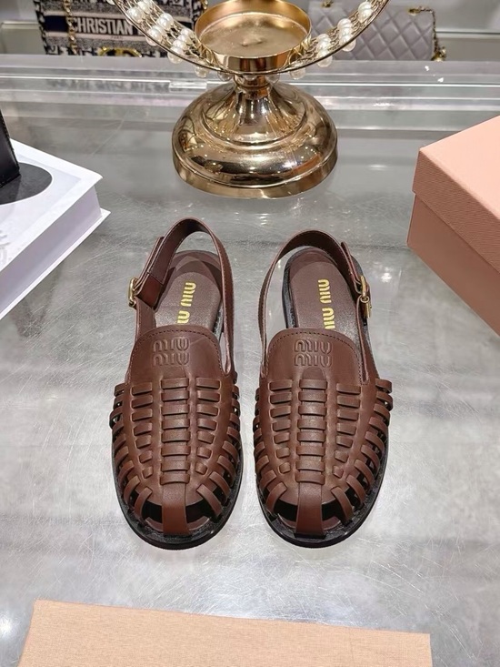 miumiu Shoes - Miu Miu Brown Woven Leather Slingback Sandals